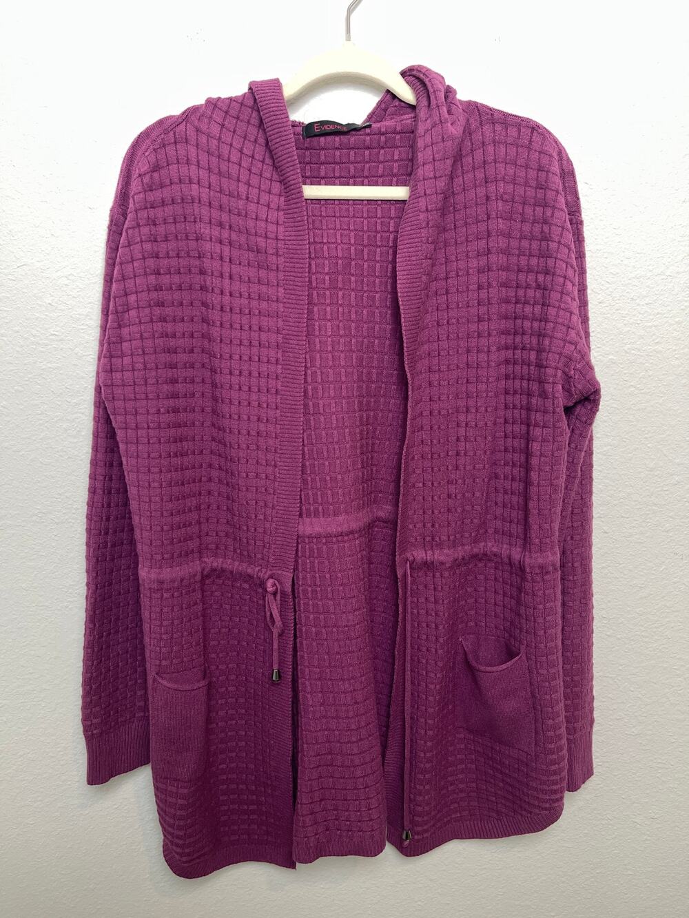 Evidence Hooded Cardigan Sweater Womens Small Purple Textured Knit Open Front